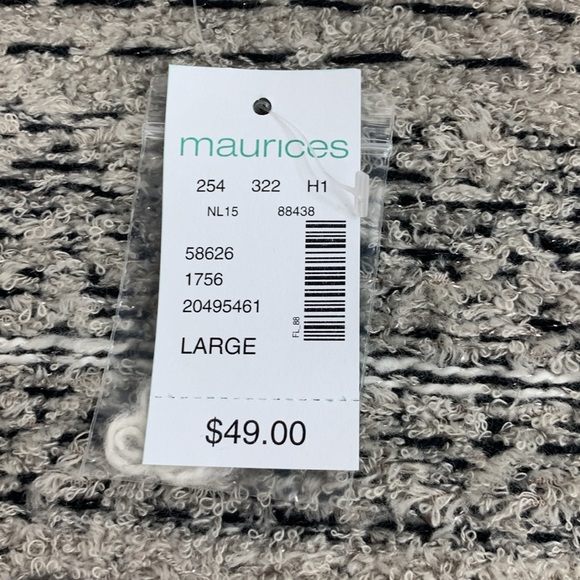 Maurice’s Cardigan Sweater Size Large Open front Creme Black Gray New NWT - Picture 8 of 14